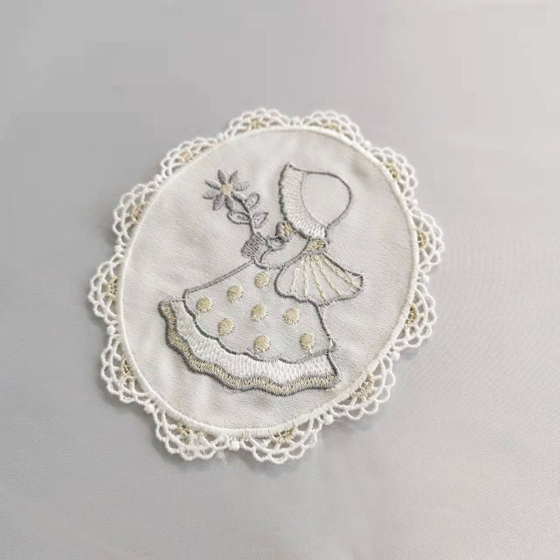 French Embroidered Lace Oval Cloth Patch Sofa Pillow Decoration