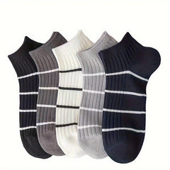 5 Pairs Striped Sports Socks Men's Crew Socks