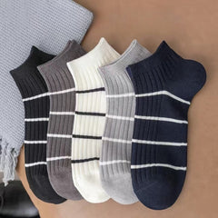 5 Pairs Striped Sports Socks Men's Crew Socks