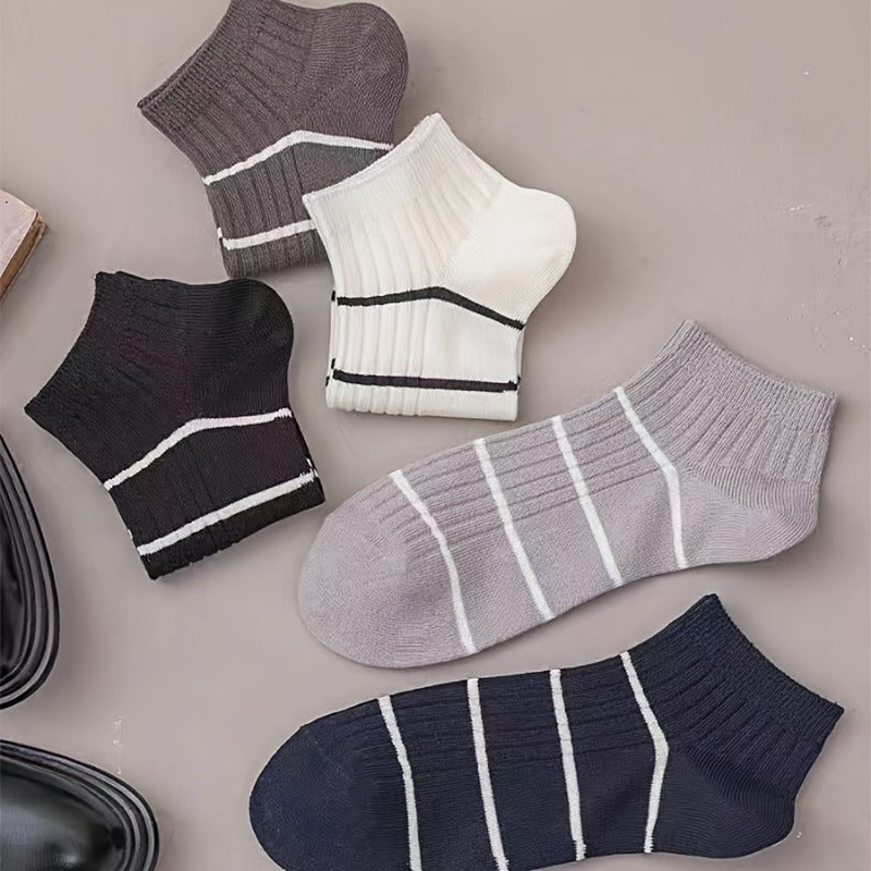 Men's Solid Striped Liner Anklets Socks Breathable Soft Sweat Absorbent Socks