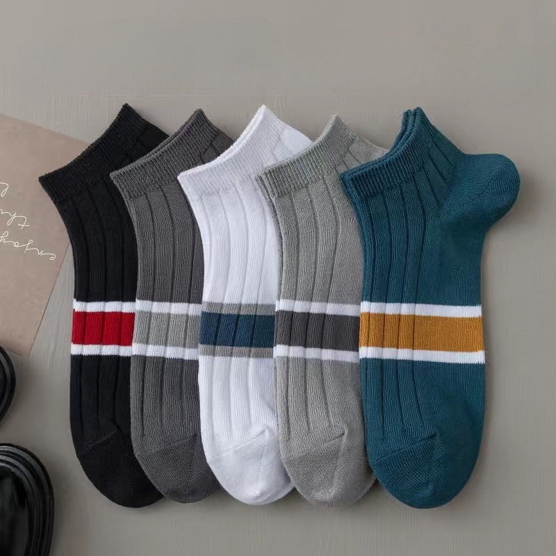 Men's Solid Striped Liner Anklets Socks Breathable Soft Sweat Absorbent Socks