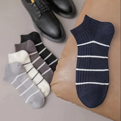 Men's Solid Striped Liner Anklets Socks Breathable Soft Sweat Absorbent Socks