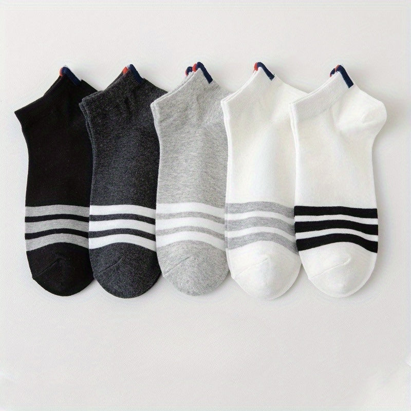 Men's Solid Striped Liner Anklets Socks Breathable Soft Sweat Absorbent Socks