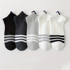 Men's Solid Striped Liner Anklets Socks Breathable Soft Sweat Absorbent Socks