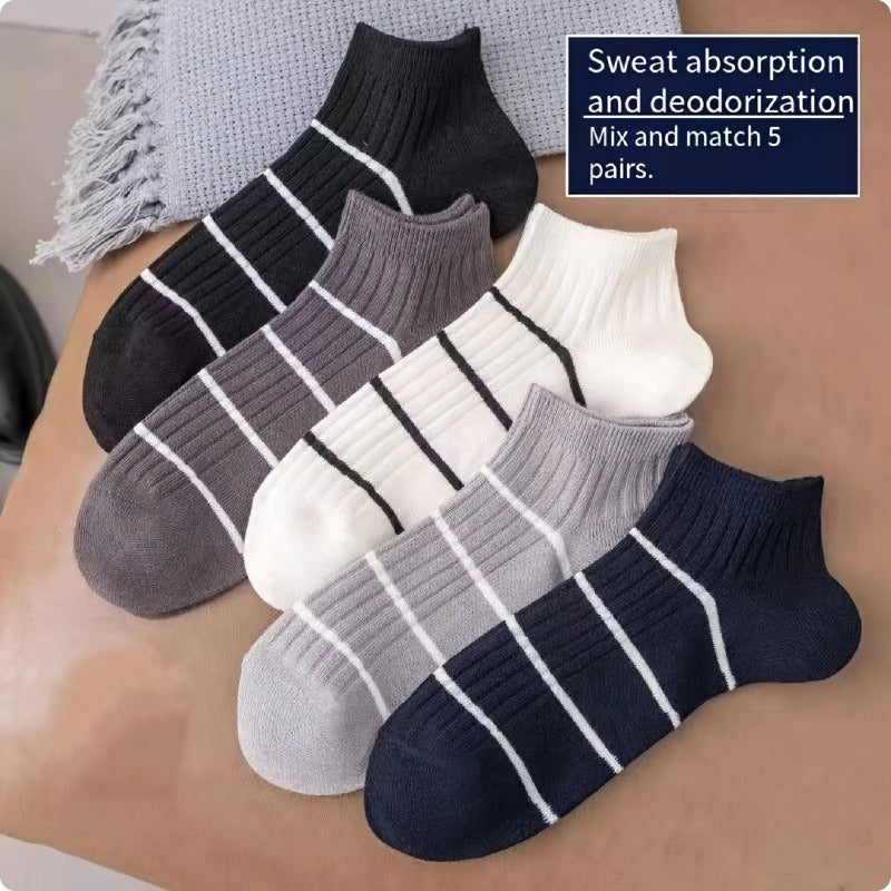 Men's Solid Striped Liner Anklets Socks Breathable Soft Sweat Absorbent Socks