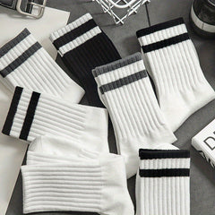 3 Pairs Men's Striped Crew Socks Breathable Casual Unisex Socks All Seasons