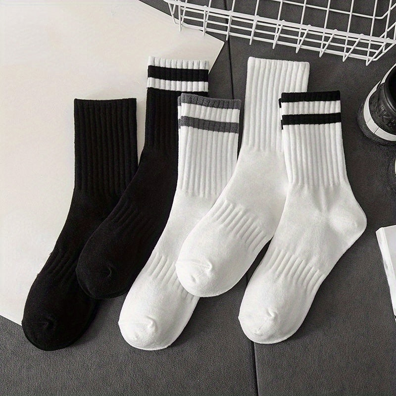 3 Pairs Men's Striped Crew Socks Breathable Casual Unisex Socks All Seasons