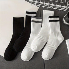 3 Pairs Men's Striped Crew Socks Breathable Casual Unisex Socks All Seasons