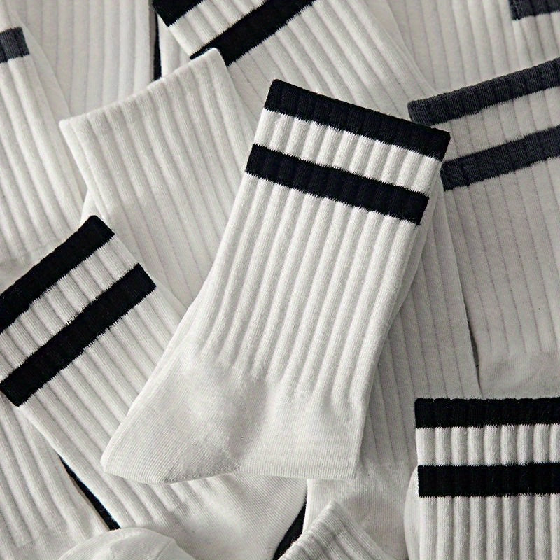 3 Pairs Men's Striped Crew Socks Breathable Casual Unisex Socks All Seasons
