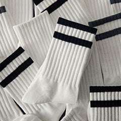 3 Pairs Men's Striped Crew Socks Breathable Casual Unisex Socks All Seasons