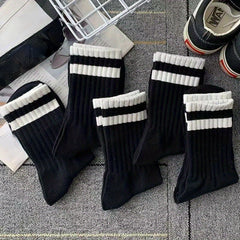 3 Pairs Men's Striped Crew Socks Breathable Casual Unisex Socks All Seasons