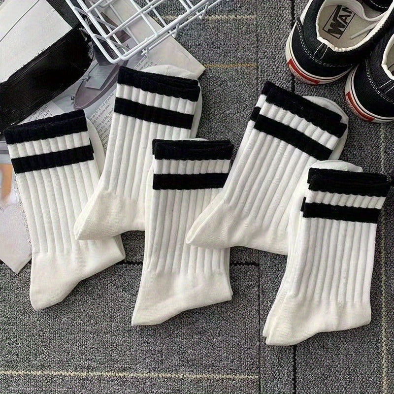 3 Pairs Men's Striped Crew Socks Breathable Casual Unisex Socks All Seasons