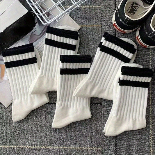 3 Pairs Men's Striped Crew Socks Breathable Casual Unisex Socks All Seasons