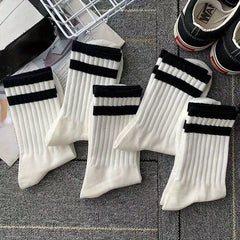 3 Pairs Men's Striped Crew Socks Breathable Casual Unisex Socks All Seasons
