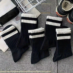 3 Pairs Men's Striped Crew Socks Breathable Casual Unisex Socks All Seasons
