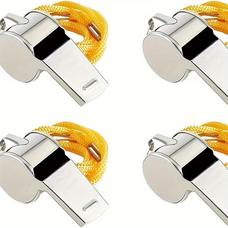 4pcs Metal Emergency Whistle With Lanyard Lightweight Durable Referee Whistle