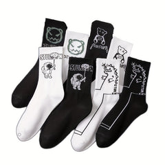 Men's Bear Pattern Crew Socks for Outdoor Activities
