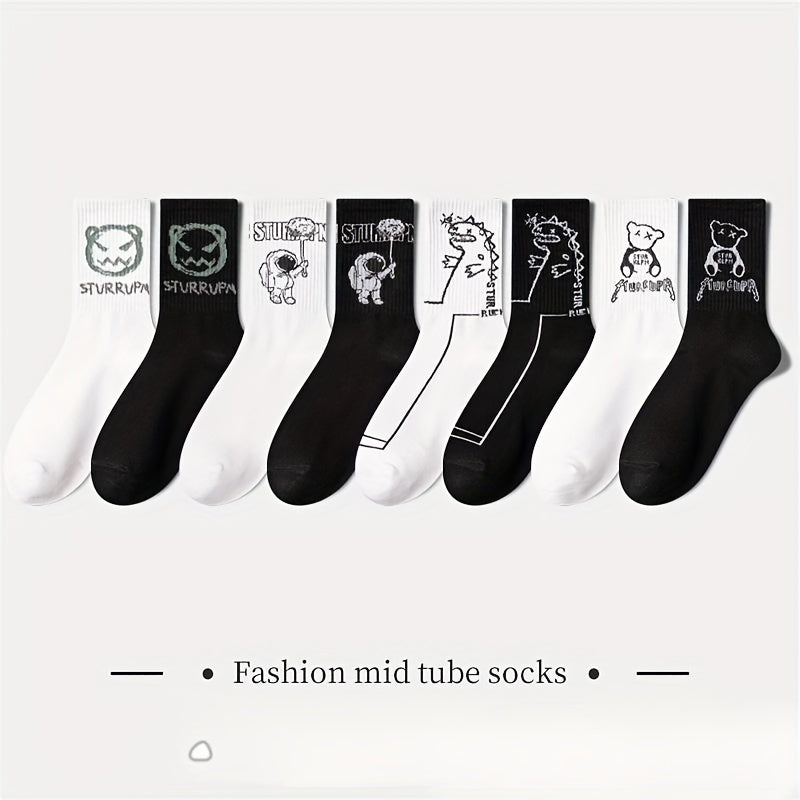 Men's Bear Pattern Crew Socks for Outdoor Activities