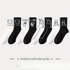Men's Bear Pattern Crew Socks for Outdoor Activities