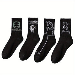 Men's Bear Pattern Crew Socks for Outdoor Activities