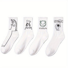 Men's Bear Pattern Crew Socks for Outdoor Activities