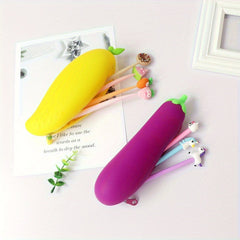 Cute Fruit & Veg Silicone Pen Bag, Large Capacity Storage