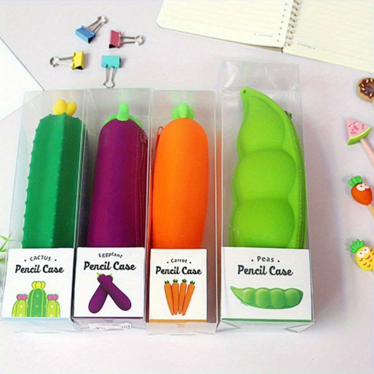 Cute Fruit & Veg Silicone Pen Bag, Large Capacity Storage