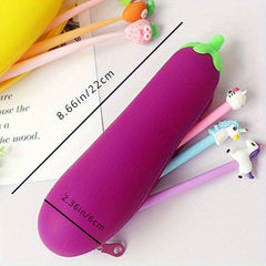 Cute Fruit & Veg Silicone Pen Bag, Large Capacity Storage