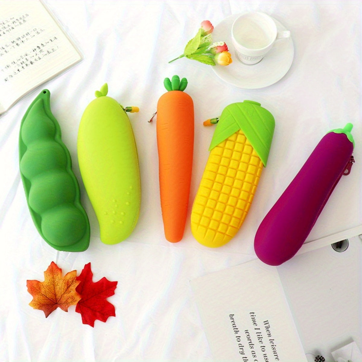Cute Fruit & Veg Silicone Pen Bag, Large Capacity Storage