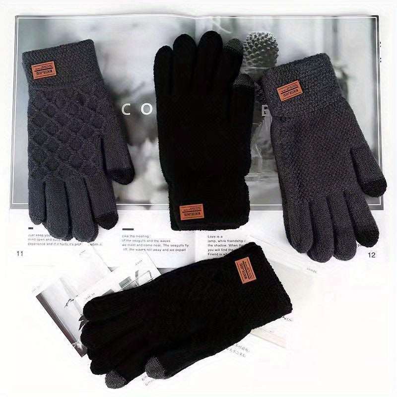 Touch Screen Knitted Winter Cycling Gloves Plus Velvet Warmth