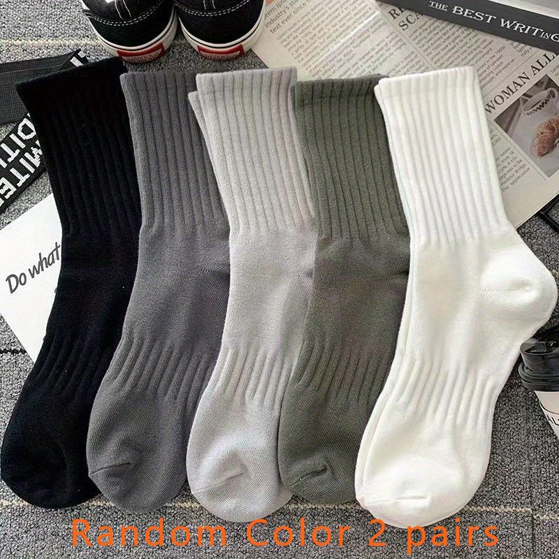 Men's Solid Crew Socks Breathable Comfy Casual Outdoor All Seasons