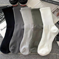 Men's Solid Crew Socks Breathable Comfy Casual Outdoor All Seasons