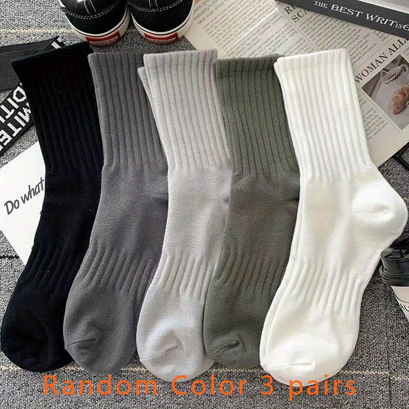 Men's Solid Crew Socks Breathable Comfy Casual Outdoor All Seasons
