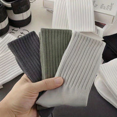Men's Solid Crew Socks Breathable Comfy Casual Outdoor All Seasons