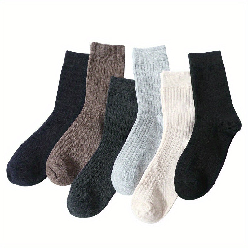 6 Pairs Men's Solid Crew Socks Breathable Comfy Casual Unisex Socks All Seasons