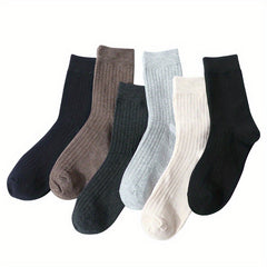 6 Pairs Men's Solid Crew Socks Breathable Comfy Casual Unisex Socks All Seasons