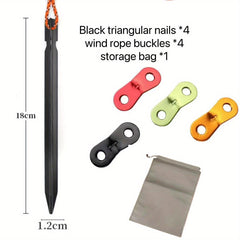 9pcs Aluminum Alloy Nails & Wind Rope Buckles Set with Carry Bag