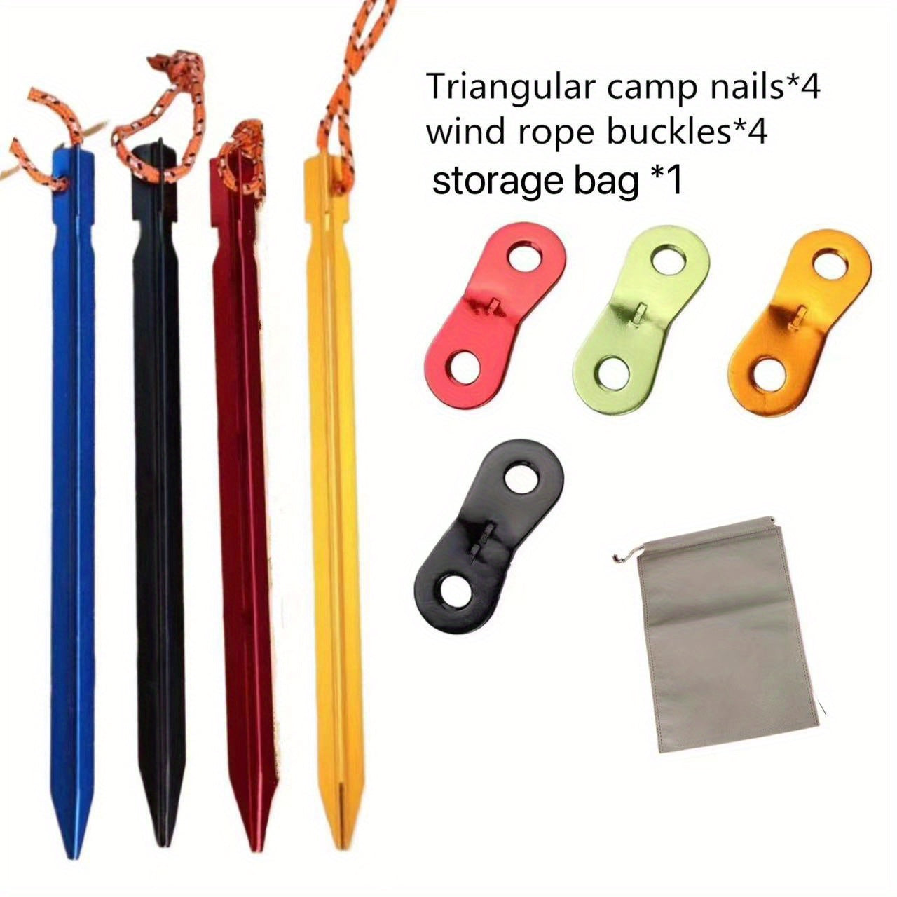 9pcs Aluminum Alloy Nails & Wind Rope Buckles Set with Carry Bag