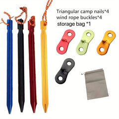 9pcs Aluminum Alloy Nails & Wind Rope Buckles Set with Carry Bag