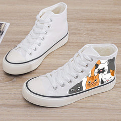 Cat Print Plush Lined Chunky Canvas Sneakers
