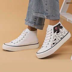 Cat Print Chunky Canvas Sneakers High Top Skate Shoes