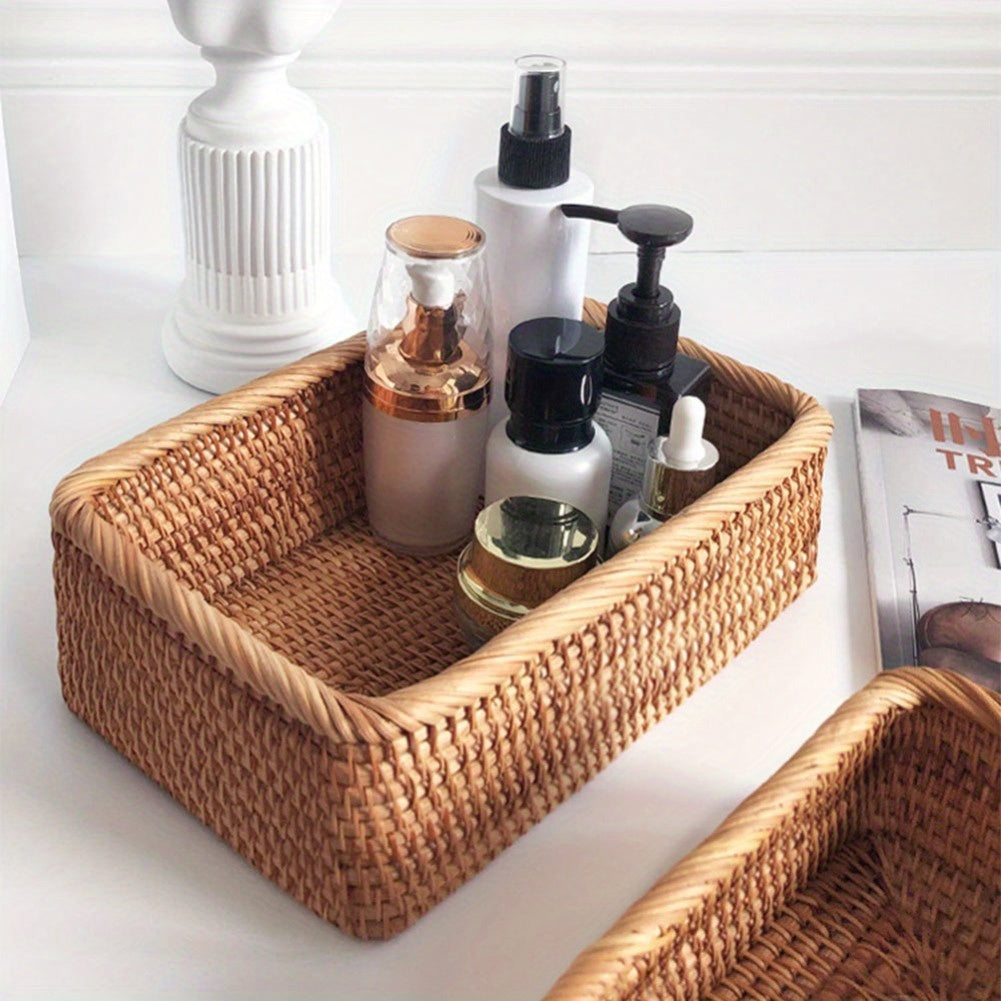 Rattan Braided Storage Basket for Desktop Coffee Table Fruit Toy Snack Sundries