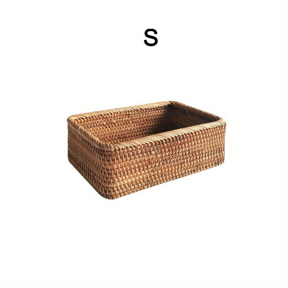 Rattan Braided Storage Basket for Desktop Coffee Table Fruit Toy Snack Sundries