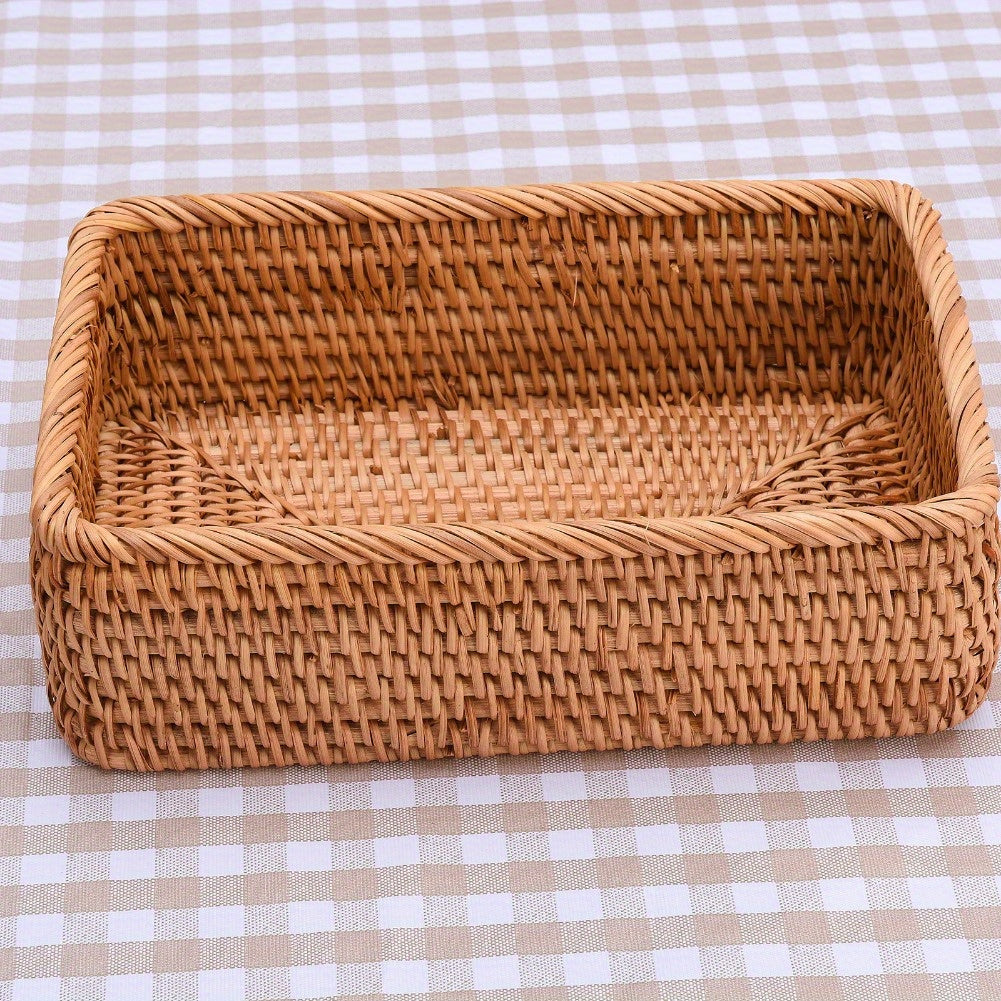 Rattan Braided Storage Basket for Desktop Coffee Table Fruit Toy Snack Sundries