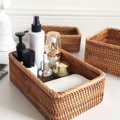 Rattan Braided Storage Basket for Desktop Coffee Table Fruit Toy Snack Sundries