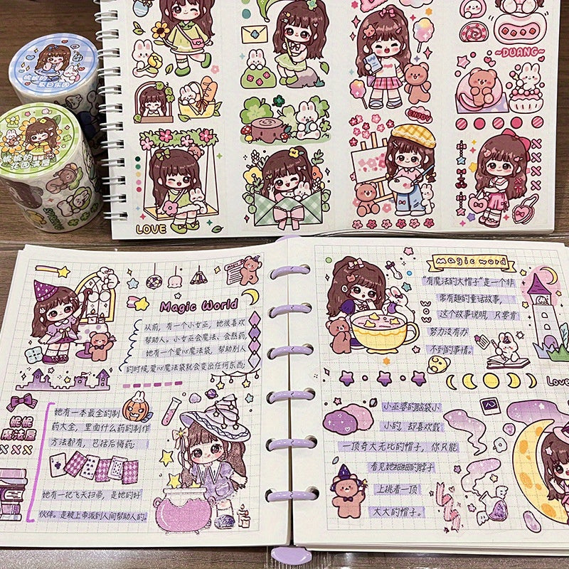 Girl Cartoon Tape Sticker for Book Decoration Washi Paper Film