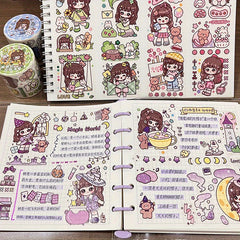 Girl Cartoon Tape Sticker for Book Decoration Washi Paper Film
