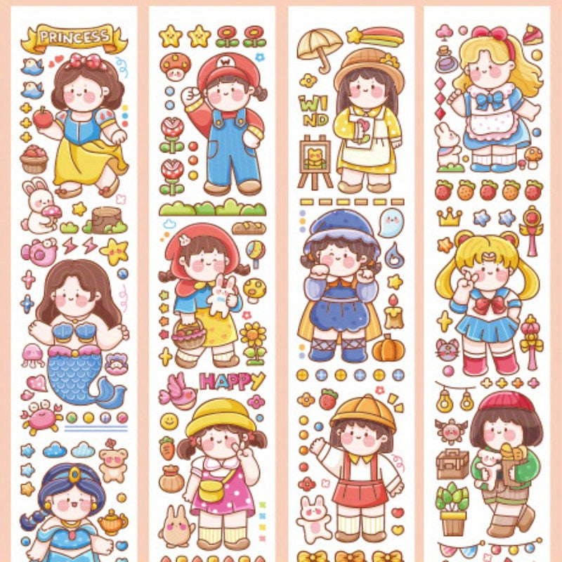 Girl Cartoon Tape Sticker for Book Decoration Washi Paper Film