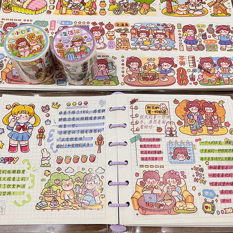 Girl Cartoon Tape Sticker for Book Decoration Washi Paper Film