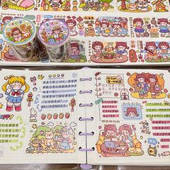 Girl Cartoon Tape Sticker for Book Decoration Washi Paper Film